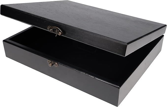 WE Games Old World Wooden Box with Brass Latch – Vintage-Style Wooden Keepsake Box for Jewelry & Trinket Storage, Black-stained Finish