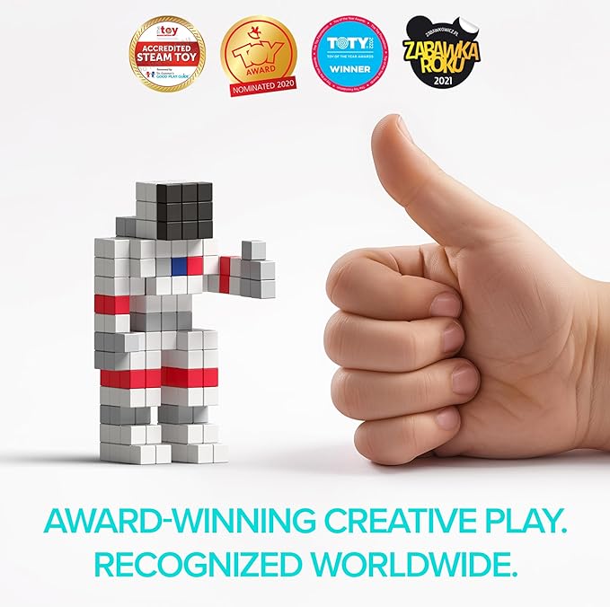 PIXIO-50 - Tiny Magnetic Blocks Building Toy in The Pixel Art Style with Free App - 5/16" Plastic Cubes with 6 Magnets Inside - Open Ended Toy - Creativity Toy for Ages 6+