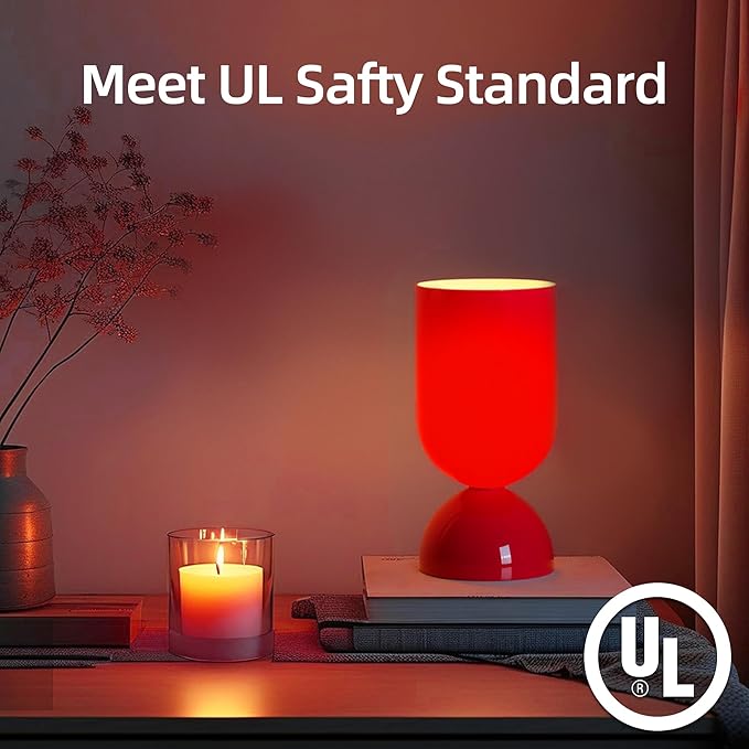 8.9" Modern Glass Table Lamp for Living Room, Desk Lamps for Bedroom, UL Listed Nightstand Lamp with Dome Base, End Table Lamps Home Decor for Kids Room, Side Tables, College Dorm, Office, Glossy Red