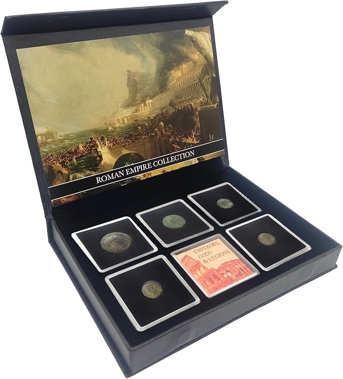 IMPACTO COLECCIONABLES Collector's Edition Box of Certified Authentic Roman Coins – 5 Encapsulated Coins of Emperors, Legions, and Gods: The History of The Empire in Your Hands