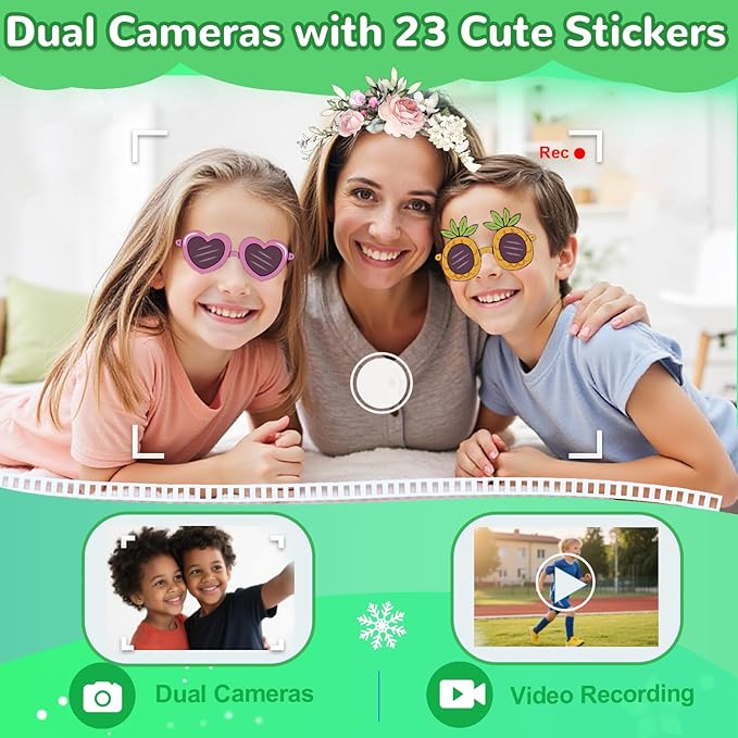 Lapare Kids Smart Phone Toys, 2.8'' Touchscreen HD Dual Camera Cell Phone for Kids, Birthday Gifts Dinosaur Toddler Play Phone for Boys 3-10, Travel Learning Toy for with 32GB SD Card(Green)