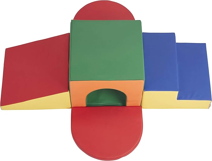Factory Direct Partners 10408-AS SoftScape Single Tunnel Play Foam Climber Plus, Beginner Toddler Soft Structure for Active Playtime (5-Piece Set) - Assorted
