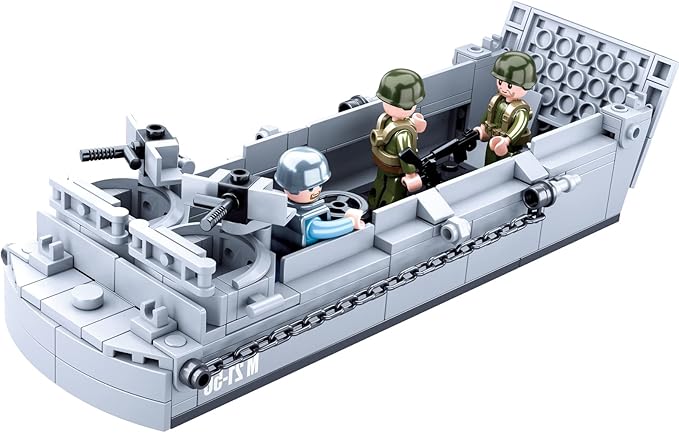World War 2 Landing Craft Building Toys WW2 Military Vehicle Brick Set, WWII Army Warship Boat Model Block with 4 Soldiers Figures (325 Pieces)