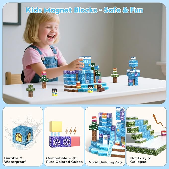 150PCS Magnetic Blocks, Magnet Building Blocks for Kids Age 4-8, Magnetic Cubes Sets for Frozen Princess Castle Build, Magnet Cubes Tiles Toys for Girls Age 3+ Years Old Birthday Gift
