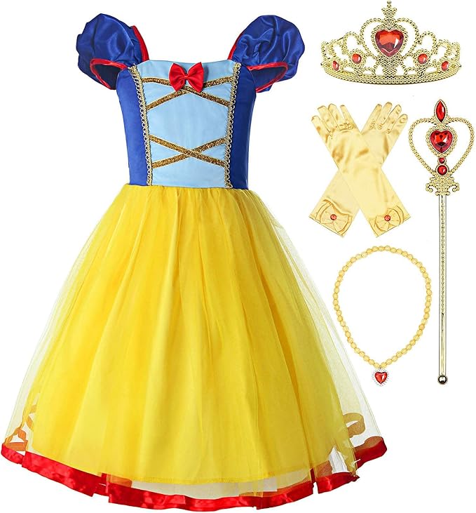 ReliBeauty Girls Elastic Waist Backless Princess Dress Costume with Accessories, Yellow,110