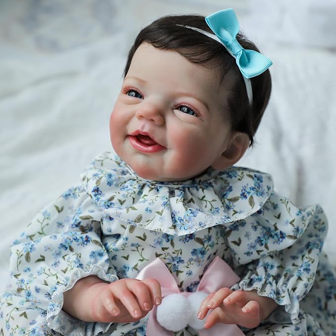 Realistic Reborn Baby Dolls, 18 Inch Sweet Smile Eyes Open Newborn Baby Dolls Girl, Soft Vinyl Real Life Baby Dolls with Weighted Body, Birthday Gift Set for Kids Age 3+