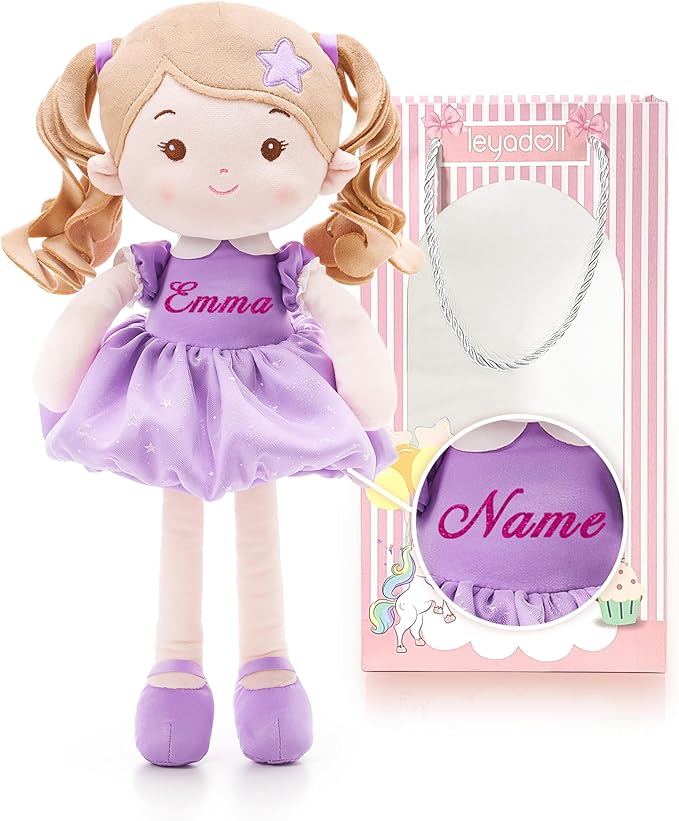 LeyaDoll Personalized Soft Baby Doll Toys for Girls (16''), My First Christmas Dolls, Leya Doll Baby Rag Doll Plush Toys for Toddler Kids Infants -Princess Starlet Light Purple