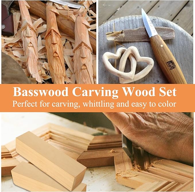 Acrux7 8 Pack 8 x 2 x 2 Inch Basswood Carving Blocks, Natural Unfinished Bass Wood Block for Carving, Whittling, Crafts, Beginner and Experts, Easy to Carve