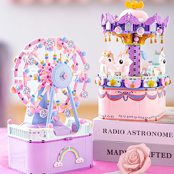 Music Box Building Toys, Rotating Carousel DIY Building Block for Girls and Boys 6 -12 Years Old, 874 pcs, STEM Construction Toy Christmas and Valentine Gifts for Adults and Aged 8 9 10 11 12 Kids