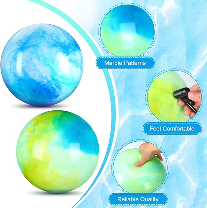 Deekin 2 Pcs 15 Inch 18 Inch Marbleized Bouncy Balls Large Inflatable Rubber Sensory Ball for Playground Outdoor Water(18 Inches,Blue and Green)