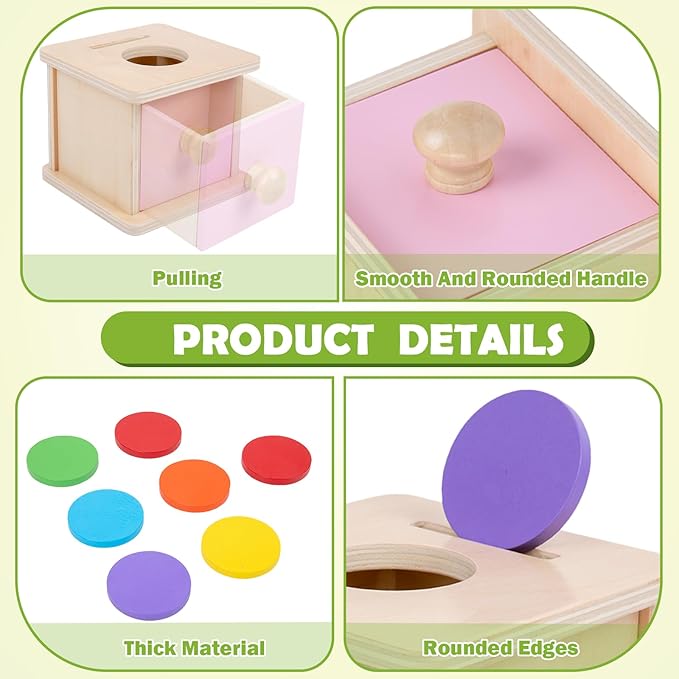 Adena Montessori Infant Toddlers Coin Box Montessori Toys for 6-12 Months Babies 1 Year 2 Year Old (2 in 1,Coin&Ball, Pink Door)