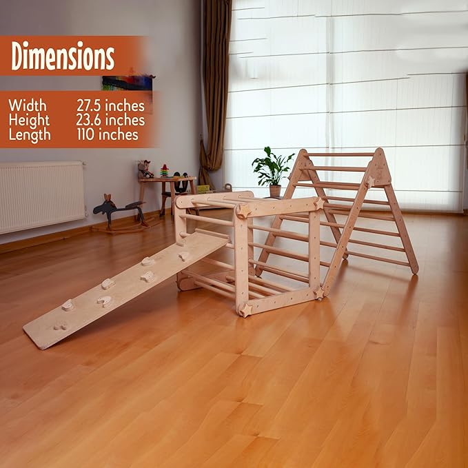 Montessori Climbing Cube and Triangle for Kids | Foldable Climbing Set | Indoor Activity Cube | Climbing Set with Cube and Triangle for Toddler | Foldable Wooden Jungle Gym (CUBE+TRI+RAMP R)