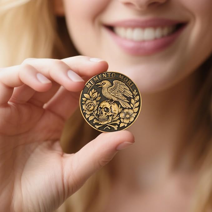 Memento Mori Memento Vivere Coin - Dual Sided Motivational Token with Skull & Tree of Life Design - Zinc Alloy Inspirational
