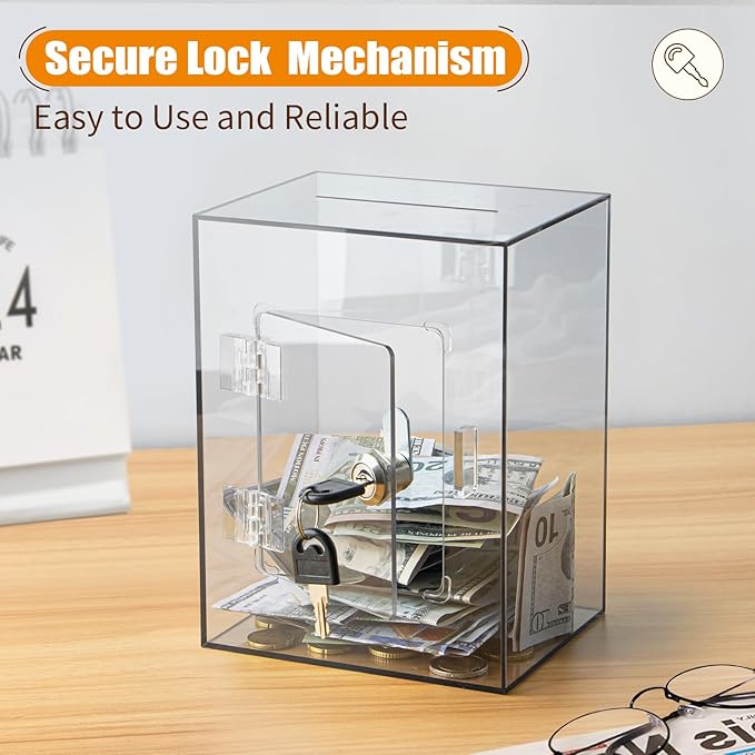 Hicocool Clear Piggy Bank with Lock, Acrylic Piggy Bank for Adults Kids Openable, Reusable Money Saving Box with Key for Birthday (Brown)