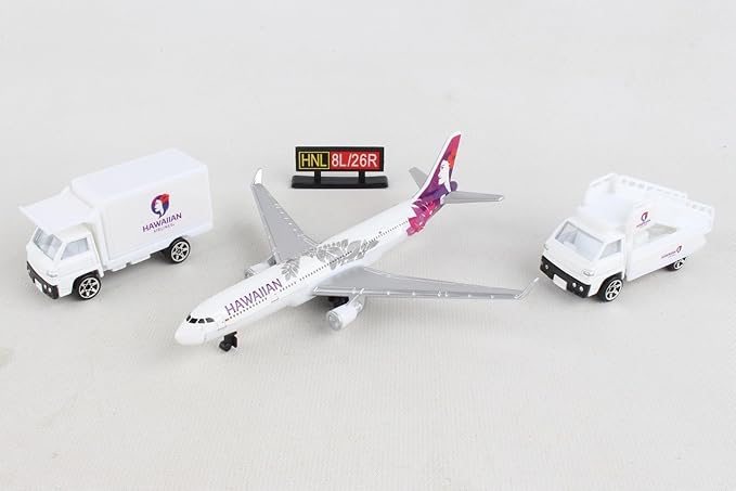 Daron Hawaiian Airlines 12 Piece Playset with Die-Cast Metal Model Airplane with Plastic Parts, Cars and Transportation Toys for Kids Ages 3+
