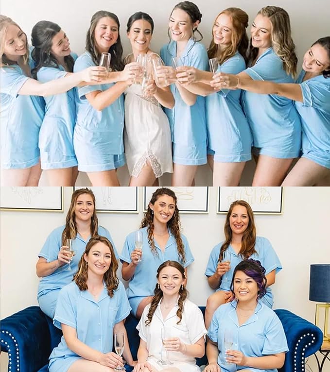 SWOMOG Womens Button Down Pajamas Set Short Sleeve Sleepwear Bride Soft Pj Lounge Sets XS-3XL