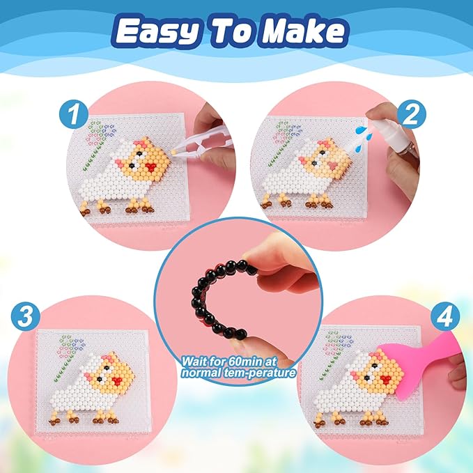 Cnyifs Fuse Beads Non-Iron Kit Melting no Iron Over 3200 Beads 28 Colors Makes Creations with No Heat Mega Bead Refill and Accessories