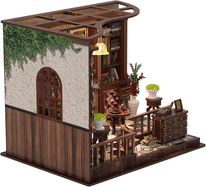 Book Nook Kit for Adults, 3D Wooden Miniature DIY House Craft Kit Book Nook Decor Bookshelf Insert Diorama Birthday Gift