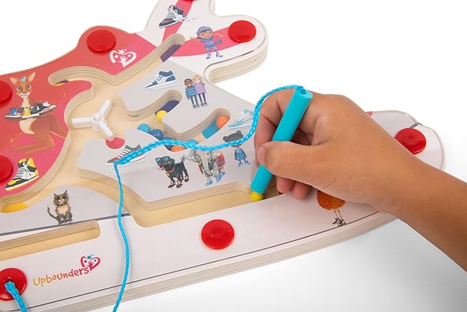 Upbounders Montessori Wooden Busy Board Magnetic Maze Toy for Toddlers 18+ Months (My Clever Kicks Busy Board)
