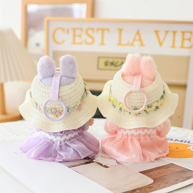 Clothes for Dolls Accessories, Outfit Set 5 Pieces Gauze Dress for 15cm 17cm Doll (No Doll), Romantic Hat Skirt Shoes Doll Clothing Set Replacement Pink