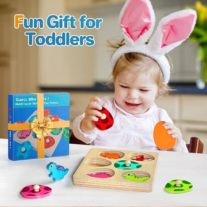 Montessori Toys for 1 Year Old Boys Girls Gifts: Wooden Shape Sorter & Color Match Baby Puzzles 12-18 Months - Dinosaur Matching Eggs Peg Puzzle for 1 2 Year Old Toddler Learning Activities