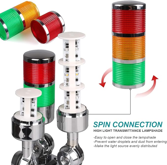 110V to 220V LED Stack Tower Lights, Industrial Warning Lights, Andon Lights, Column Signal Tower Indicator Lamp Beacon, Continuous/Flashing Light Switchable, 1 Layer (with Buzzer)