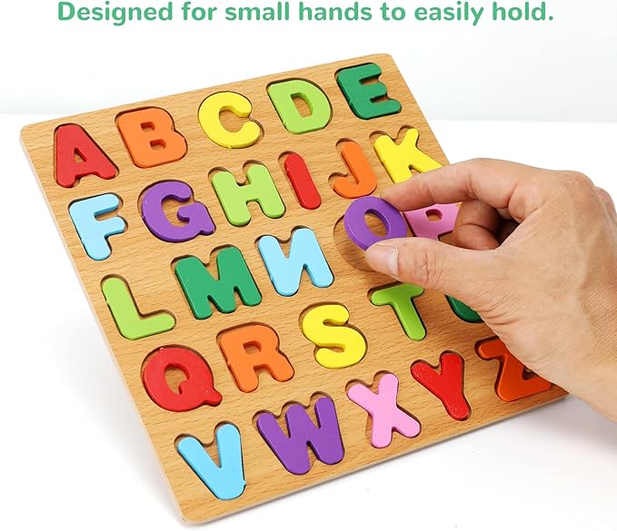 Alphabet Wooden Puzzles for Toddlers 3-5, Pack of 3 ABC, Number and Shape Puzzle, Preschool Educational Learning Toys with Puzzle Board & Letter Blocks for Girls Boys Ages 3 4 5 Years Old