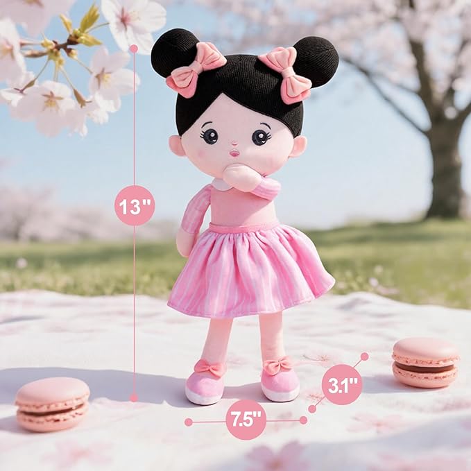 OUOZZZ 13" Soft Baby Doll Toys for 1 + Year Old Girl Gifts, Birthday Gifts for 1 Year Old Girl Christmas Plush Toys Gift for Toddler Kids Asian Black Hair
