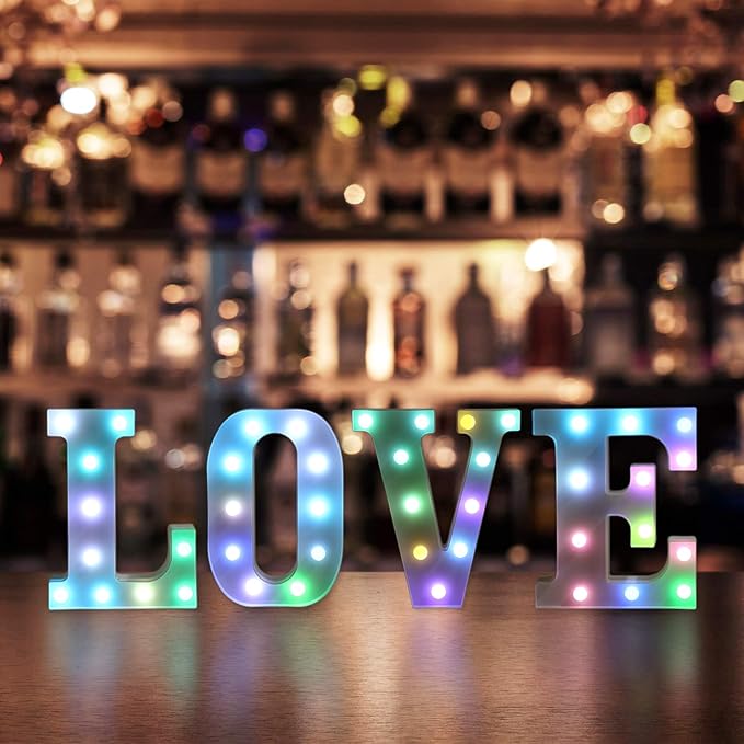 Foaky Colorful LED Letter Lights with Remote,Marquee Light Up Letters Sign for Night Light Wedding/Birthday Party Battery Powered Christmas Lamp Home Bar Decoration(G)