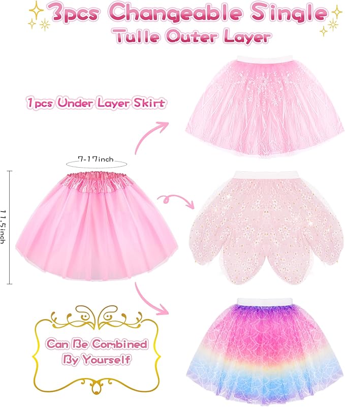 Jeowoqao Dress up Shoes Princess Dresses for Girls, Little Girls Princess Dress up Clothes Set 1pc TuTu Skirt with 3ps Skirt Veils, Play Toys for Girls Age 3 4 5 6 Years Birthday Gift