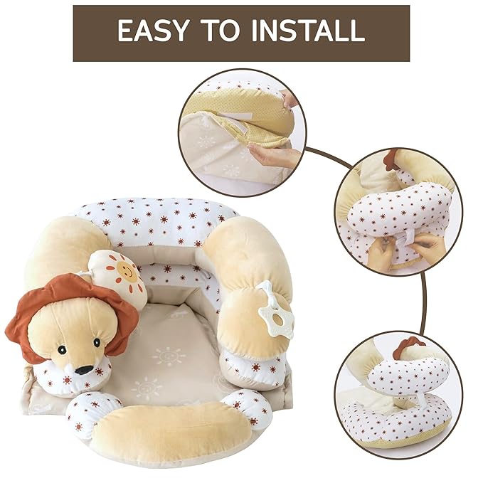 2-in-1 Tummy Time Mat and Seated Support with Sensory Toys – for Newborns and Babies – Includes Detachable Cushion for Supervised Play & Head/Neck Development (Sand)