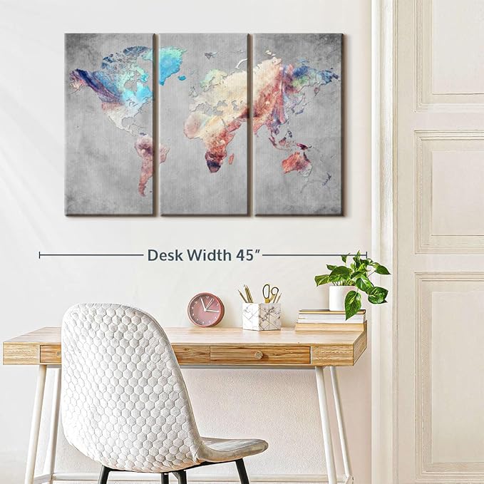ElephantStock Artistic Touch World Map Multi Piece Canvas - 3 Panel Wall Decor - Map of the World Art - Canvas for the Office and Home - 38" X 24"