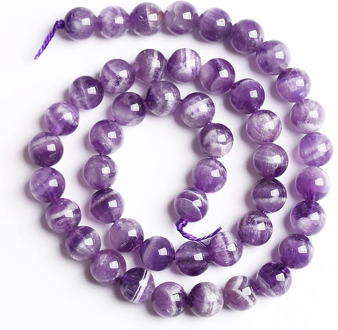 6MM 61PCS Purple Amethyst Dream Lace Beads Natural Quartz Crystal Stone Loose Beads for Jewelry Making DIY Bracelet Grade A+ 15 inches Strand