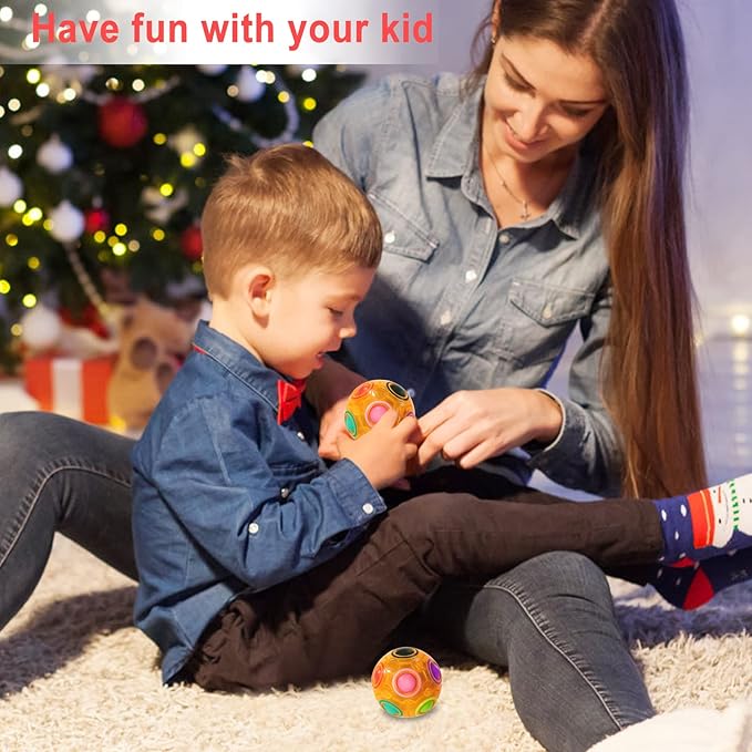 Vdealen Magic Rainbow Puzzle Ball, Fidget Ball Puzzle Brain Teaser Fidget Toy for Boys & Girls- Birthday Party Easter Valentines Christmas Stocking Stuffers for Kids Teen & Adults(Orange)