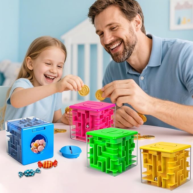 2 Pack Money Puzzle Gift Box, 3D Maze Puzzle Boxs Games Toy Gravity Memory Cube Ball Puzzle Educational Toys Gifts for Kids Boys Girls Students Teens Adults,Green and Blue
