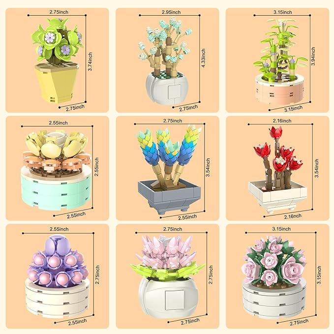 NUTCRACKER Succulent Flower Botanical Collection Building Set for Adults - Plant Flower Mini Bonsai Toy Building Set, Home Office Decor, Christmas Birthday Gifts for Women (750 Pieces)