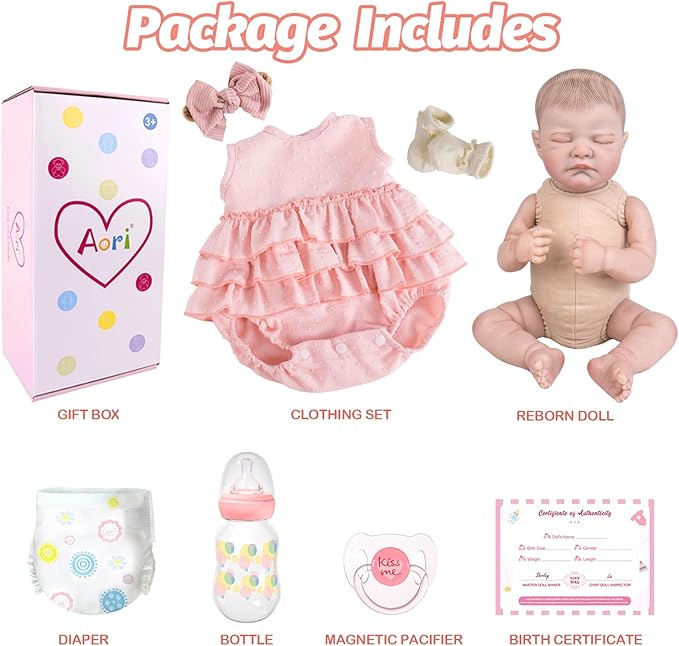 Aori Reborn Baby Dolls Girl 20'' Realistic Sleeping Newborn - Lifelike Poseable Vinyl Baby Doll with Feeding & Outfit Set - Weighted Body for Cuddling, Gift for Collectors & Kids 3+