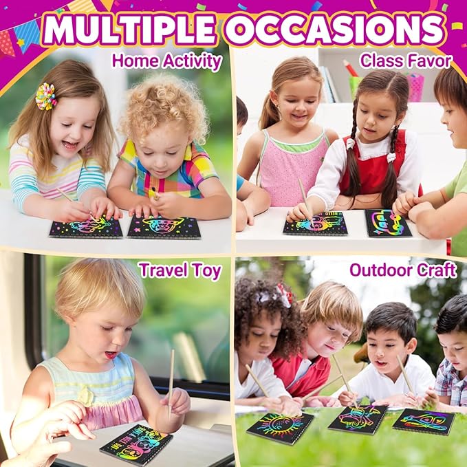 Party Favors for Kids 4-8-12: 36 Pack Scratch Rainbow Art Notebook, Colorful Crafts Goodie Bags Kit, Bulk Gifts for Valentines Easter Basket Stuffers Birthday Girl Boy Children Classroom Prizes