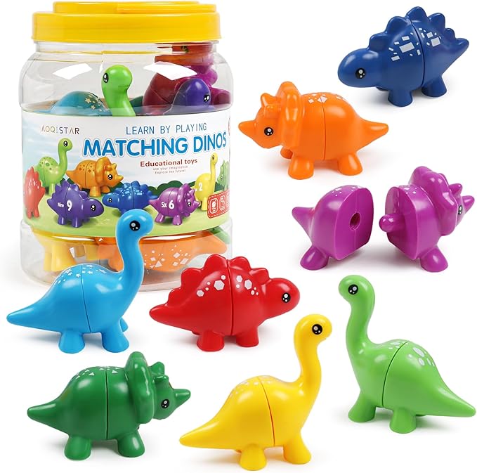 Montessori Matching Dinosaurs Toy, Color and Shapes Recognition, Snap and Pattern Match Game Preschool Learning Toys Homeschooling Activity Class Tool, Birthday Gift for Kids Back to School Goodies