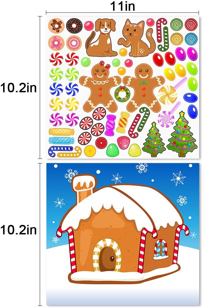 Make-A-Gingerbread House Stickers Christmas Party Game/Craft/Activity/Favor/Supplies for kids16pcs