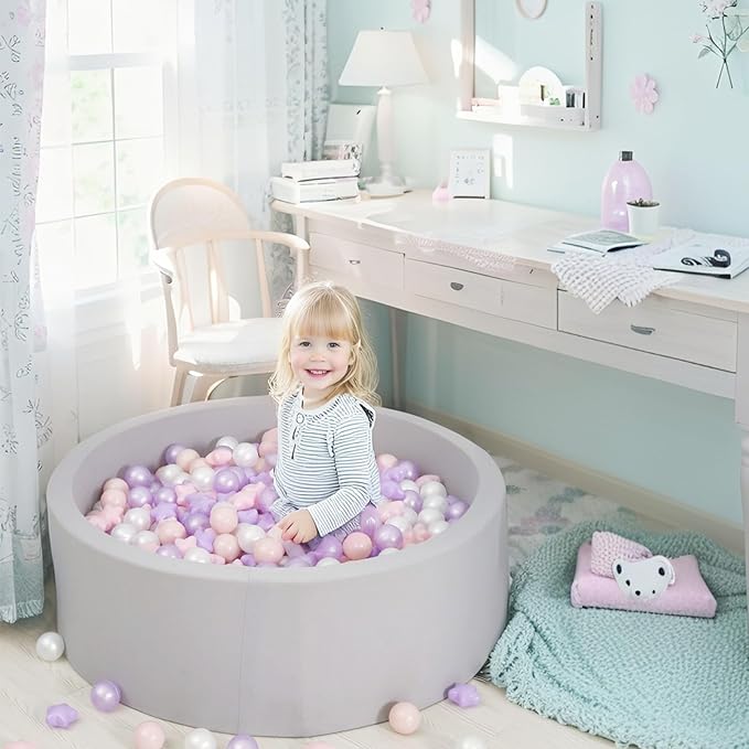 GOGOSO Balls for Ball Pit - Plastic Ball for Toddlers, Baby Kids Ball Pool Decoration 50 100 200 300 500 1000 (A Purple+Pink+White+Clear, 50 Balls)