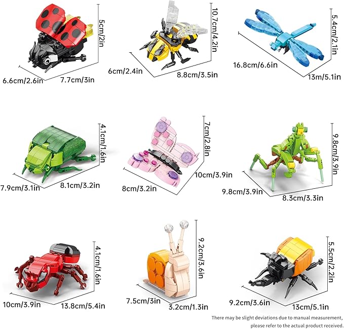 Insect Collection Mini Building Sets,Party Favors for Kids 9 Pack Insect Bug Blocks Toy,Christmas, Birthday Party Gifts for Boys and Girls(972PCS)