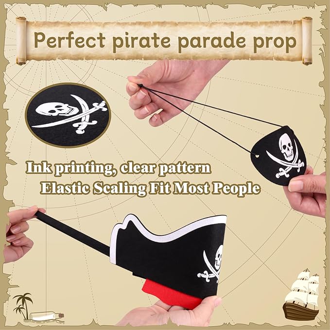 Legigo 16 Pcs Pirate Hat with Eye Mask - Classic Costume Cap Accessories for Pirate Party Cosplay Caribbean Dress, Black