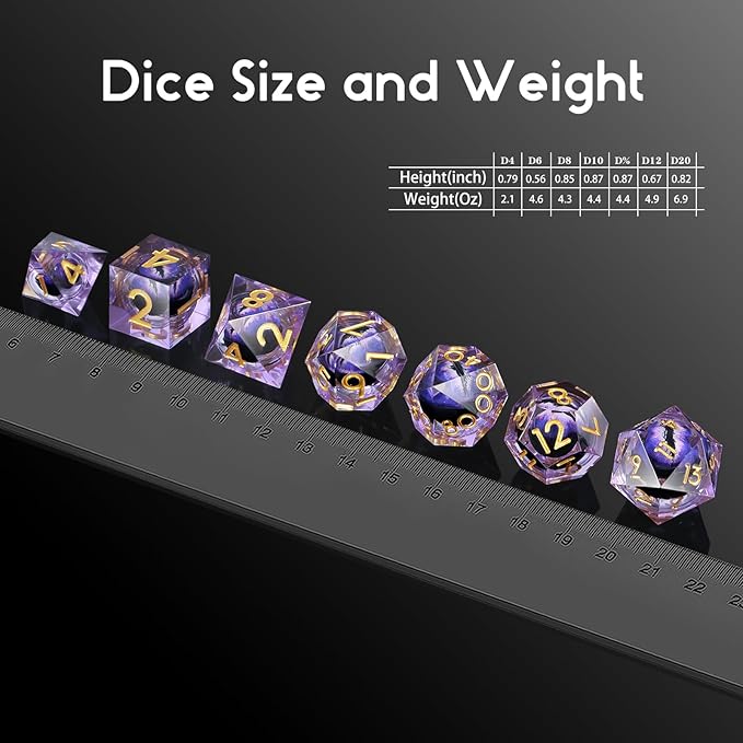 Dragon Eye Sharp Edge D&D Dice，DNDND 7PCS Resin Die with Gift Case for Dungeons and Dragon Talbel Game (Purple Dragon Eye)