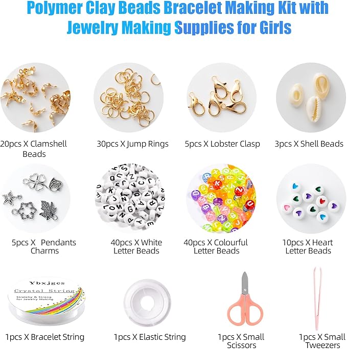 Ybxjges Clay Beads Bracelet Making Kit, 3800Pcs Polymer Flat Beads for Jewelry Making Heishi Beads for Friendship Bracelet Kit with Charm Kit for DIY Crafts Gifts for Girls Age 6-12