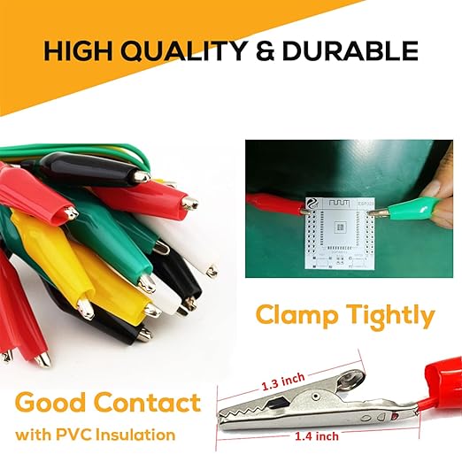 50PCS Crocodile Alligator Clips Electrical, 5 Colors Test Leads & Probes by Dual Ended Insulated Jumper Wires Testing Soldered and Stamping for Circuit Connection Current Voltage Multimeter Experiment