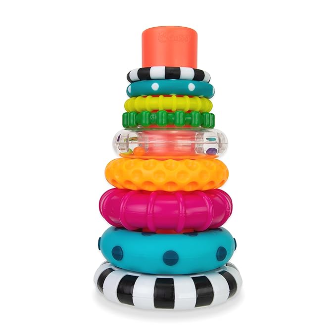 Sassy Tummy Time See Me Floor Mirror for Ages 0+ Months (80928) & Stacks of Circles Stacking Ring STEM Learning Toy, Age 6+ Months, Multi, 9 Piece Set