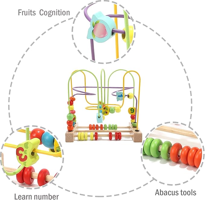 Wondertoys Bead Maze Toy for Kids Wooden Colorful Abacus Roller Coaster Educational Circle Toys Bead Maze Activity Cube Sensory Toys for Children