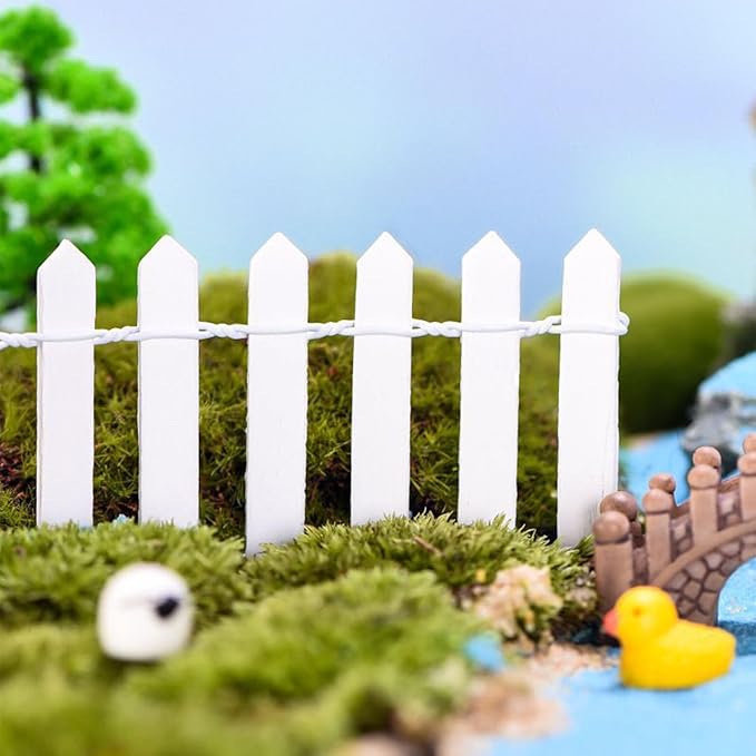 35 Inches White Mini Fairy Garden Fence Small Wood Decorative Picket Fence DIY Micro Landscape Miniature Ornaments for Dollhouse, Crafts, Diorama Project, Plant Pot