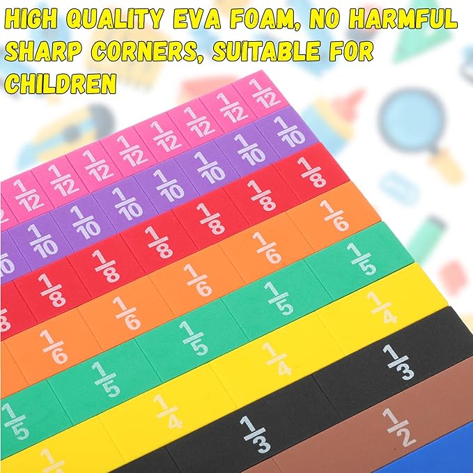 16 Sets Fraction Tiles Set for Math Classroom Fractions Manipulatives Math Learning Manipulatives for Home School Supplies
